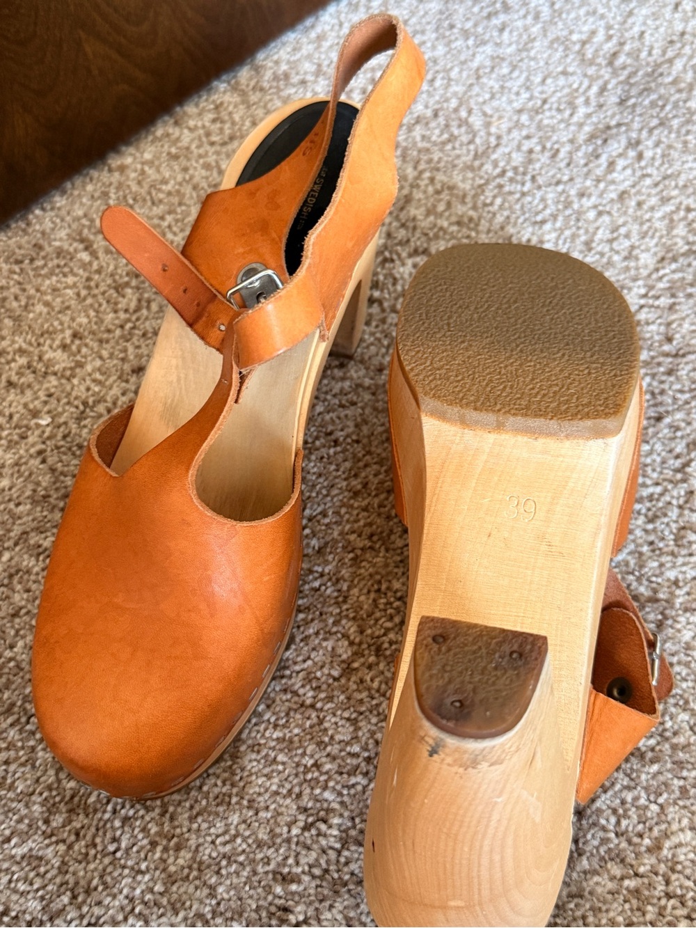 Swedish Hasbeens Chestnut Leather Slingback Clogs - Picture 6 of 6